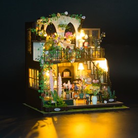 Haura Darcy Flower House Dollhouse Kit, Tiny House Kit, Doll House Kits for Adults to Building, Unique Gift for Birthday Christmas Day, Greenhouse