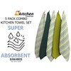 Olivia Rocco 5 Pack Striped Kitchen Tea Towels Cotton Super