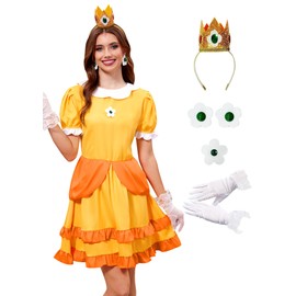 For G and PL Women's Princess Deis Costume Dress Up Puffy Sleeve Princess Midi Outfit Yellow M