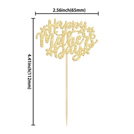 24 piezas de decoración para magdalenas para el día de la madre, diseño de flores con purpurina, decoración de tartas para cupcakes, para el día de la madre, suministros de fiesta de cumpleaños de madre, color dorado