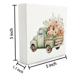 Qvapt Spring Flower Wooden Sign - Spring Farmhouse Decor for Shelves, Floral Wooden Box Sign 5x5, Flower Room Decor, Farmhouse Decorations