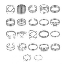Caviquen Rings Set for Women, Simple Trendy Cute Stackable Finger Knuckle Rings Pack Mixed Size