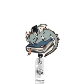 Dragon Sleeping On Book Badge Reel, Interchangeable Badge Reel Topper, Cute Retractable Badge Reel ID Holder For Nurse, Student, RN (Topper with Alligator Clip Reel)