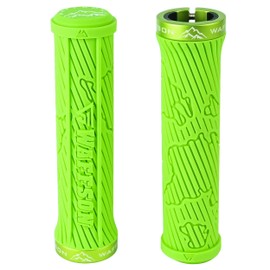 WFS World Map MTB Lock-on Grips - Single Clamp Ergonomic Anti-Slip Mountain Bike Handlebar Grips - Comfort Vibration Dampening for Trail, Enduro, Downhill - Green