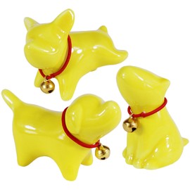 DJMKLCZTTKX 3 Piece Ceramic Decor Dog,Miniature Puppy Model Used as Tea Pets and Desktop Ornament,Dogs Figurine for Office Room Decoration and Decompression Puppy Toy，Cute Puppys Gift （Yellow）