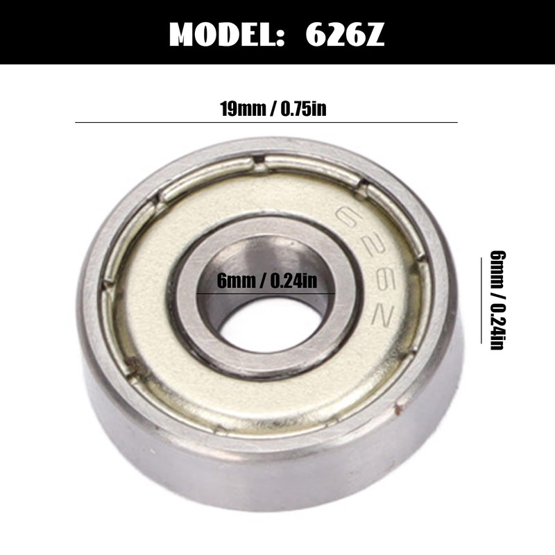 10Pcs 626Z Ball Bearing, 6x19x6mm Stainless Steel Double Shielded Deep