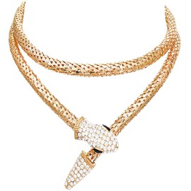Coridy Snake Gold Necklace Bendable Snake Choker Medusa Rhinestone Necklaces Chain Jewelry For Women (Gold)