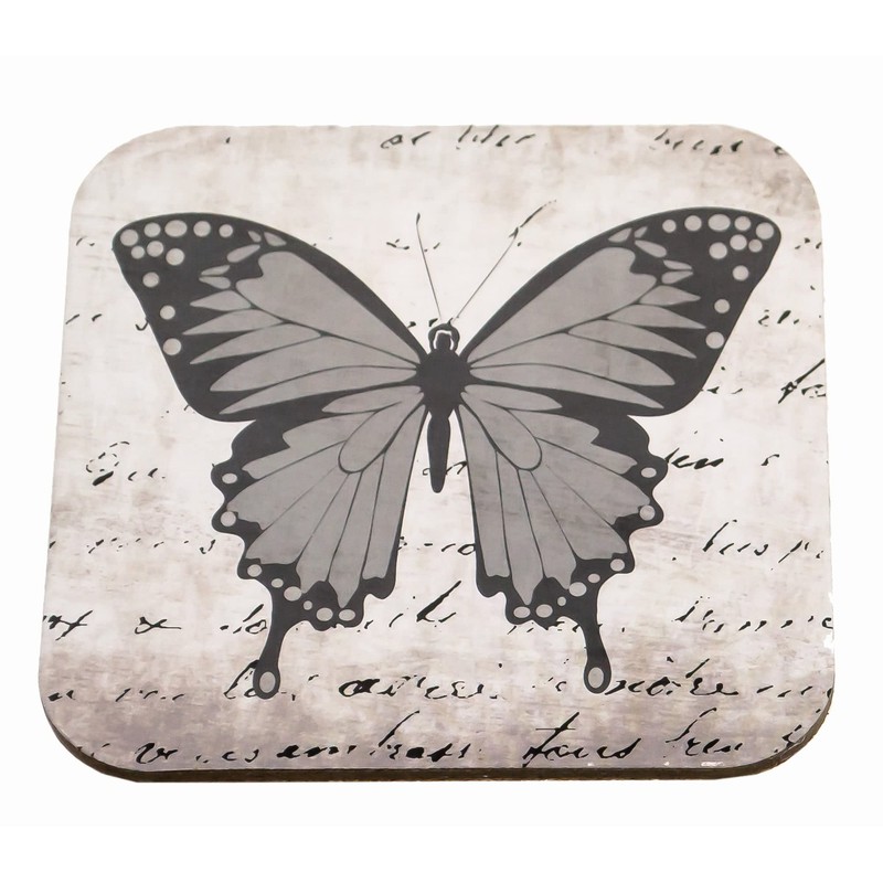 Modena Butterfly Design Set of 4 Square Cork Coaster
