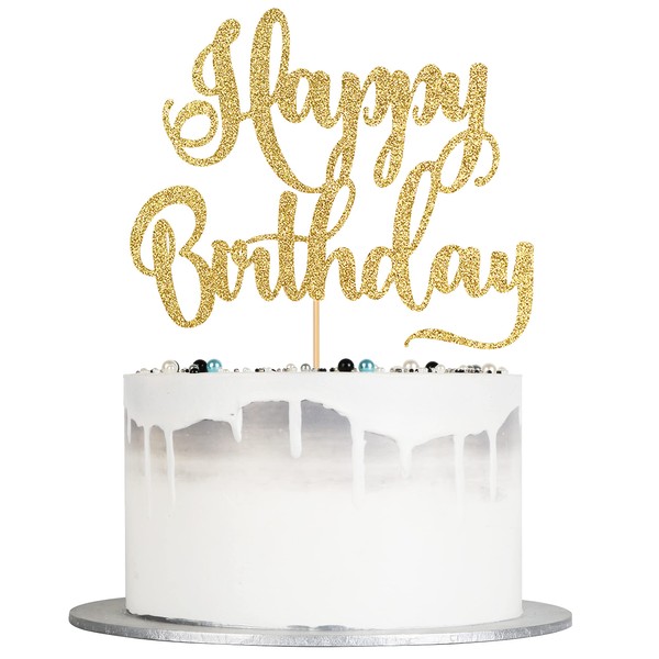 happy birthday Cake Topper, Happy Birthday Cake Bunting Decor,Birthday Party Decoration Supplies，Photo Booth Props (Gold)