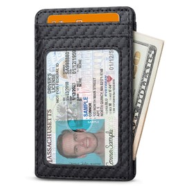 Buffway Mens Slim Wallet, Minimalist Thin Front Pocket Leather Credit Card Holder with RFID Blocking for Work Travel - Peak Black