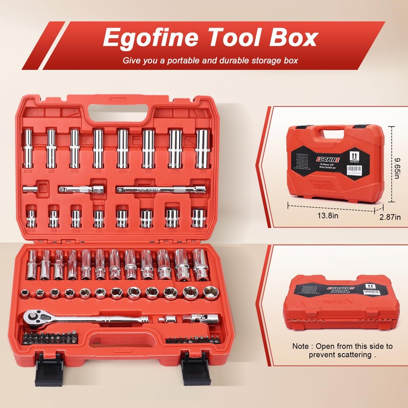 3/8” Drive Socket Set, 76 Pieces Ratchet Wrenches Set, Standard