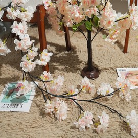 VirtuGro 6FT Lighted Cherry Blossom Garland with Timer 8 Modes Battery Operated Artificial Flower Vines with 54 LED Fairy Light for Walls Wedding Home Tree Fireplace Party Office Easter Decor