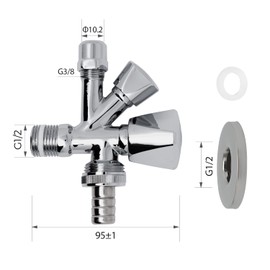 Vancoco Universal Combination Angle Valve G1/2 Inch Double DN 15 Dishwasher & Washing Machine Connection 2 in 1 with 2 Comfort Handles and Self-Sealing