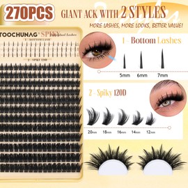 Spikes Lash Clusters 120D Volume Eyelash Clusters Spiky Bottom Lashes Individual 12-20mm Thick Anime Mink Cluster Eyelash Extensions DIY Fairy Cluster Lashes Extension by TOOCHUNAG