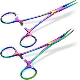 BBTO BBTO Hemostat Curved and Straight Hemostat Forceps Piercing Pliers Forceps, Stainless Steel Straight and Curved Pliers, Fishing Tweezer(Colorful,2 Pcs)