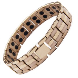 Stargems® Magnetic Pure Titanium Bracelet Bangle Mens Womens HIGH Strength 3,000 Gauss Magnets Double Row Rose Gold Oyster Design Ladies + Gift Pouch