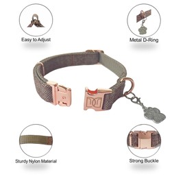 Elegance Dog Girl Collar Twil Cloth Collar!Stylish Dog Collar with Silver paw Charm Rose Gold Metal Buckle,Dog Collar Girl Comf Adjustable for Small to Medium Large Female Dogs (Brown Blue, Small)
