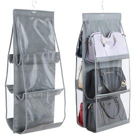 inheming Wardrobe Handbag Organiser Pockets, 6 Pockets Clear Hanging Closet Storage Bag,Wardrobe Closet Space Saving Organizers,Transparent Compartment