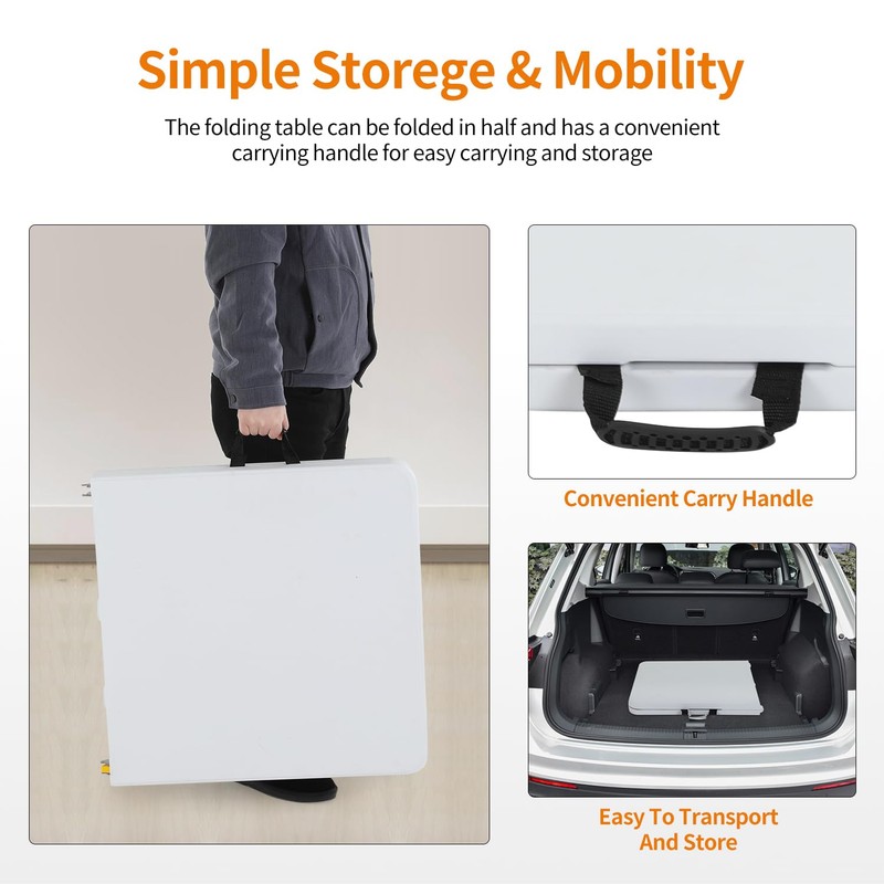 BestOffice Camping Folding 4 Foot Plastic Table, White