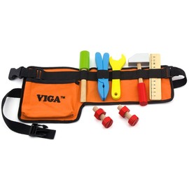 Viga Wooden Tool Set & Work Belt - Childrens Wood Toy Building Playset, for 3 years to 10 years