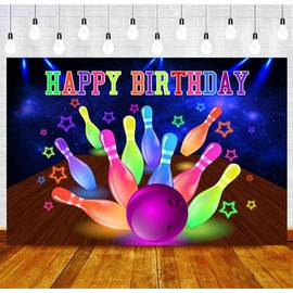 SHRAPHY Bowling Theme Backdrop 7x5ft Colored Bowling Cup Banners Decorate Children's Birthday Party Background for Photo Studio Props RBJLSUH3