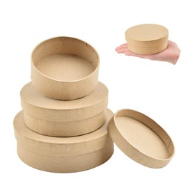 WANDIC Paper Mache Boxes - Set of 3 Round Kraft Paper Boxes with Lids - Storage for Accessories, Cosmetics, Jewelry & Gifts - 3 Sizes
