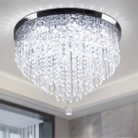 YPQXYHDA Modern Crystal Chandeliers LED 5 Tier Crystal Ceiling Light Fixture Flush Mount Ceiling Chandeliers for Dining Room Bedroom,6500 K,Dia19.7 xH13.7