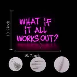 What If It All Works Out Neon Pink Sign - 16.7x10.2in USB-Powered LED Quote, Pre-Installed Hooks for Bedroom/Café/Office Decor