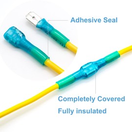 XUUAP 200 pcs (100 Pair) Male Female Spade Connectors F2 6.3mm 1/4'' 16-14 AWG Blue, Heat-Shrink Insulated Quick-Disconnect Electrical Crimp Terminals