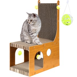Foilswirl Cat Scratcher Indoor Cat Houses l Shaped Scratcher Board with 4 Bell Ball Toys for Wall and Couch Protection Large Space Cardboard Kitten Bed Cave