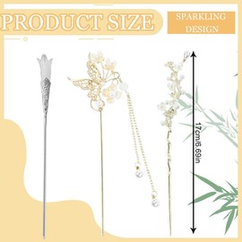 UEIOAVL Hair Clips 3 Pack Rhinestone Hair Clips Chinese Hair Clips Vintage Tassel Hair Sticks Bun Beads Hair Accessories for Girls