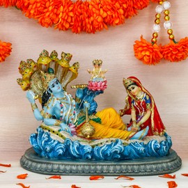 BangBangDa Hindu God Vishnu Lakshmi Statue - 8.3”L Indian Idol Vishnu Laxmi Murti Gift for Indian Family Birthday Diwali Housewarming Wedding Home Temple Mandir Altar Pooja Item