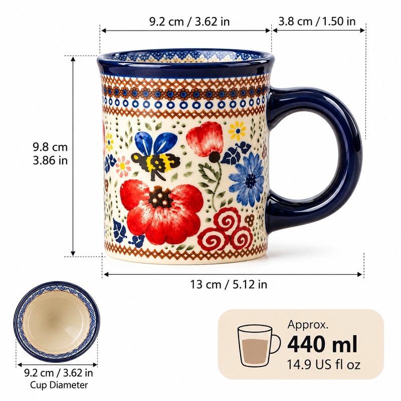 Bohemian Floral Ceramic Coffee Mug for Coffee & Tea –
