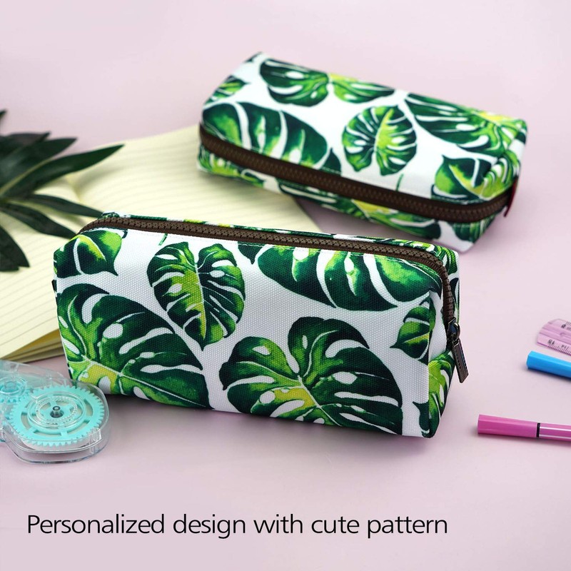 LParkin Tree Leaves Large Capacity Canvas Pencil Case Pen Bag