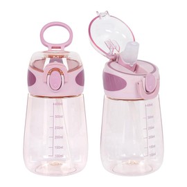 Peakloong 400Ml Water Bottle with Straw Drinking Bottle for Toddlers with Handle Wide Mouth Leak-Proof Cute Straw Bottle C