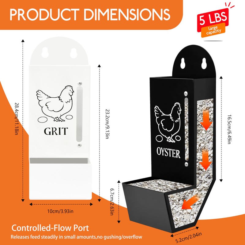 2Pack Chicken Grit and Oyster Shell Feeder, Poultry Feeder with