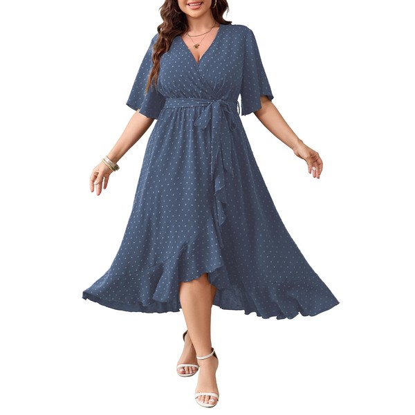SCOMCHIC Women's Plus Size Summer Dresses Short Sleeve Wrap V