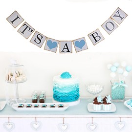 Baby Shower Decoration Set, It's a Boy Banner with Blue Hearts, Mommy to Be Sash and Daddy to Be Pin, Blue