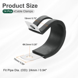 sourcing map 1"(24mm) Cable Clamp, 304 Stainless Steel Rubber Cushioned Insulated Clamp R Shape Metal Clamp Tube Holder for Pipe Hose Wire Cord Installation 14Pcs