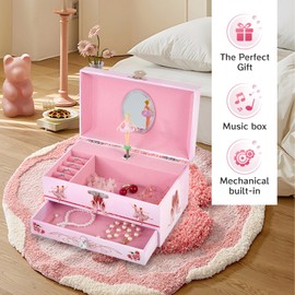 TAOPU Classical Ballerina Musical Jewelry Box with Drawer and Dancing Ballerina,Girls Gifts for Kids Jewel Storage, Girls Music Box for Kids Ages 3-12 Gift