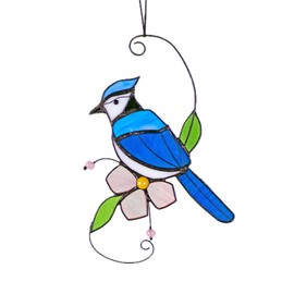 Blue Jay Stained Glass Bird suncatcher Indoor Window Flower Stained Glass Window hangings Blue Bird Art
