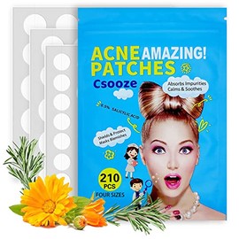Acne Patches (210 Patches), Csooze Hydrocolloid Acne Patch with Salicylic Acid, Pimple Patches for Face, Invisible Zit Patch Hydrocolloid Acne Dots for Healing Acne - Acne Treatment