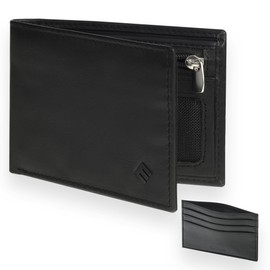 HEMING Black leather wallet for men, small wallet, wallet with coin compartment included., black, Classic