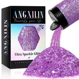 ANGXILIN Holographic Chunky Glitter, 190g/6.7oz Chunky and Fine Mixed Craft Glitter, Bulk Laser Sequin Glitter for Face Body Nail Art,Epoxy Resin Tumbler Jewelry Making Glitter (IRI Purple)