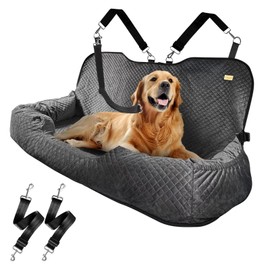 Kiusatig Large Dog Car Back Seat for 100lbs Dogs Pet Bed Car Seat Fully Detachable Washable Travel Safety with Storage Pocket Black