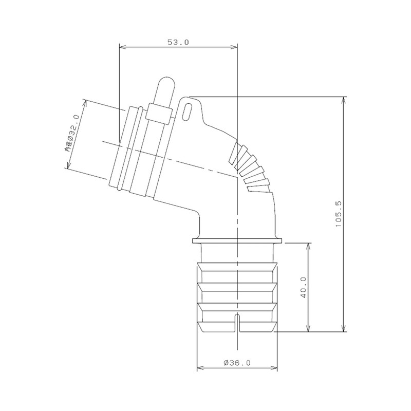 Kakudai 437-210 Elbow for Washing Machine Drain Trap, φ1.4 inches