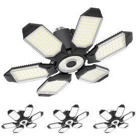 BRAINIAC 100W LED Garage Light Bulb, Deformable Garage Lighting Led with 6 Adjustable Panels, E26/E27 Screw-in Shop Lights for Basement Workshop Corridor Stadium - 4Pack