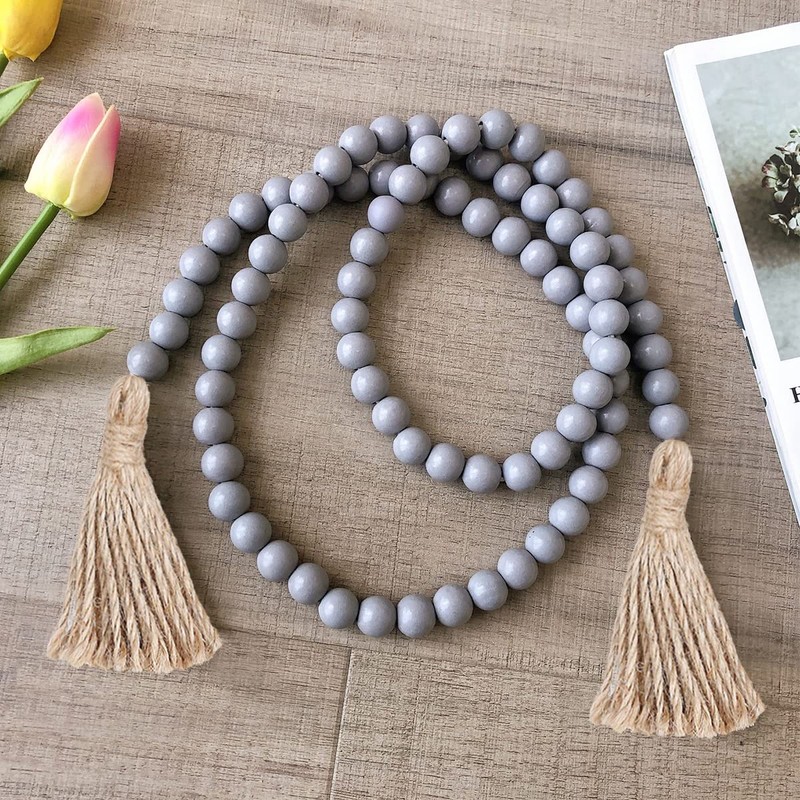 58 Inches String Garland Farmhouse Wooden Beads Rustic Boho Wood