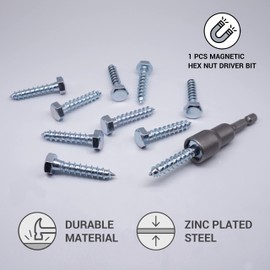 Marcopol (Pack of 40) DIN 571 Zinc Plated Steel Hex Wood Screws M8 x 40mm Screws Hex Head (40, M8 x 40mm) Silver