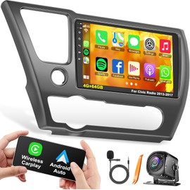 [4G+64G] Android 13 Car Radio for Honda Civic 2013-2017(Only US Version), 9” IPS Touchscreen Supports Wireless Carplay&Android Auto, Bluetooth &GPS,FM Radio& Back-up Camera, Civic Stereo